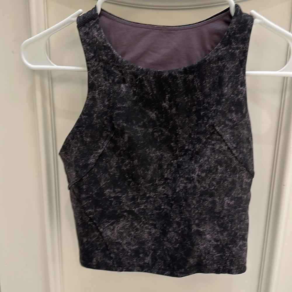 Women Lululemon Invigorate Training Top  Denim Wash Print Dusty Lavender Black